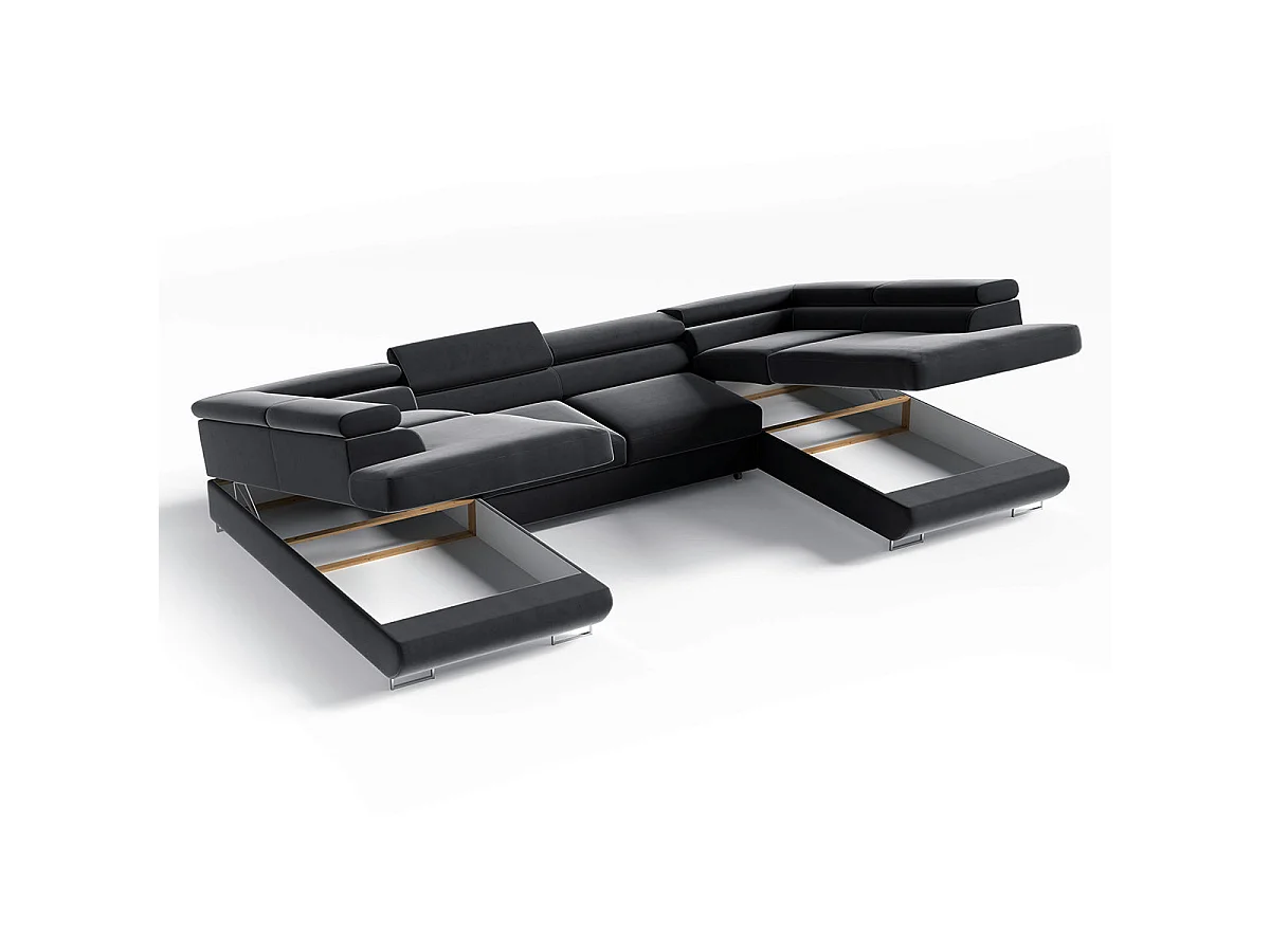 Canapé d'angle convertible 5 places avec coffre en velours gris anthracite