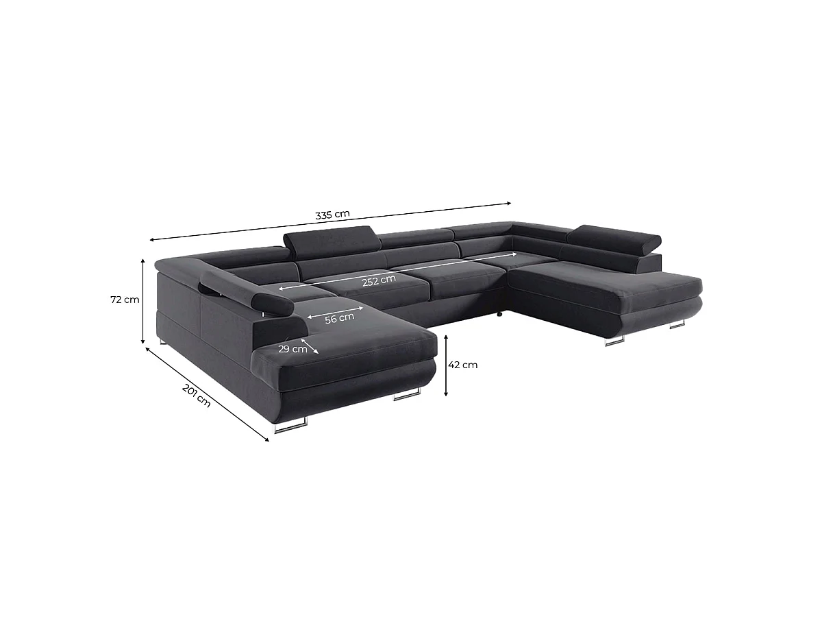 Canapé d'angle convertible 5 places avec coffre en velours gris anthracite
