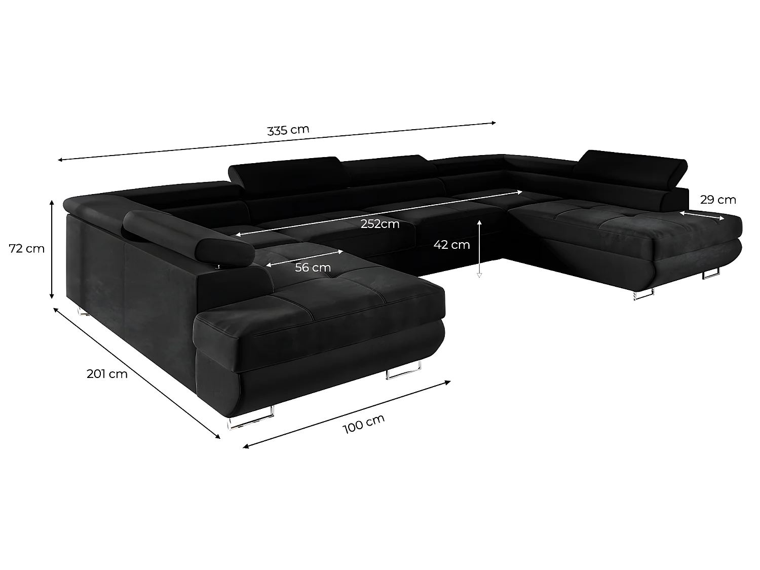 Canapé en U 5 places convertible avec coffre Wilson Noir