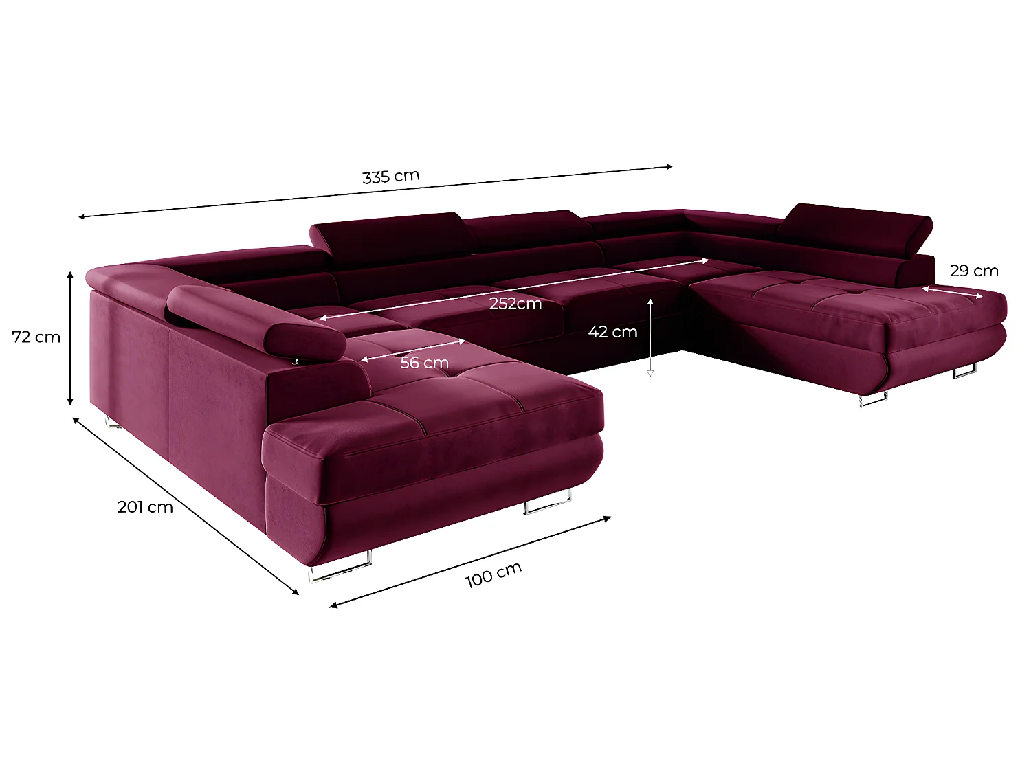Canapé en U 5 places convertible avec coffre Wilson Bordeaux