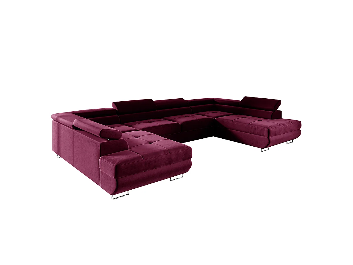 Canapé d'angle convertible 5 places avec coffre en velours bordeaux WILSON