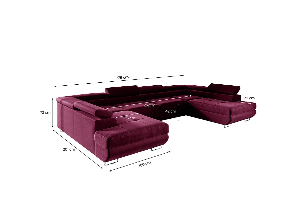 Canapé d'angle convertible 5 places avec coffre en velours bordeaux WILSON