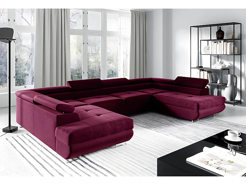 Canapé en U 5 places convertible avec coffre Wilson Bordeaux