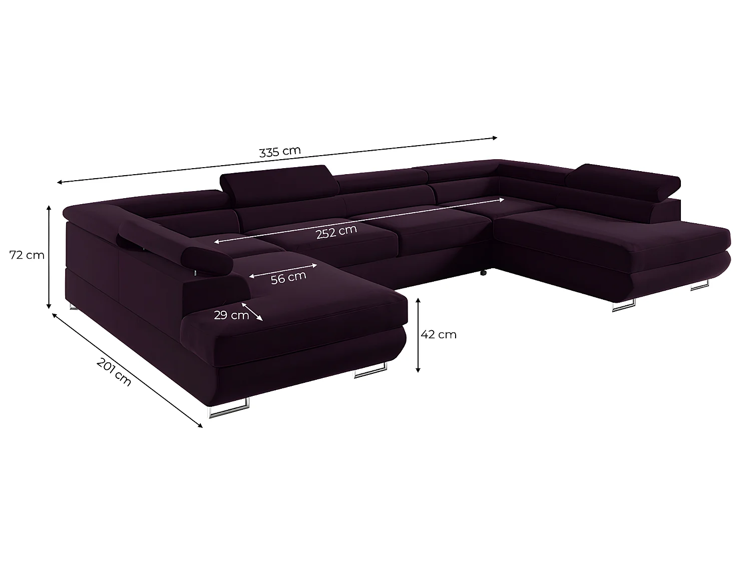 Canapé en U 5 places convertible avec coffre Lyam Bordeaux