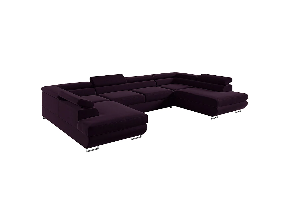 Canapé d'angle convertible 5 places avec coffre en velours bordeaux LYAM