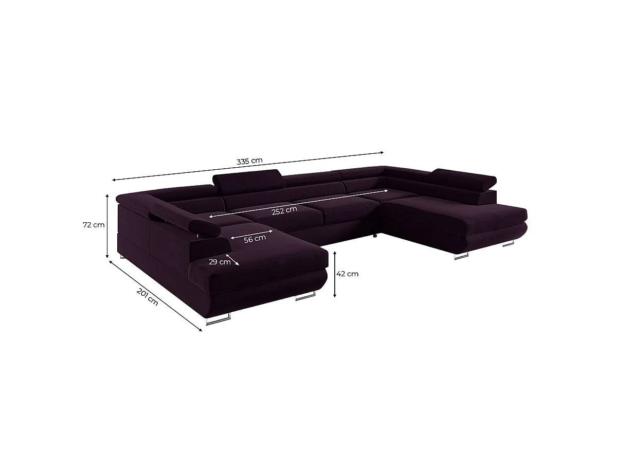 Canapé d'angle convertible 5 places avec coffre en velours bordeaux LYAM