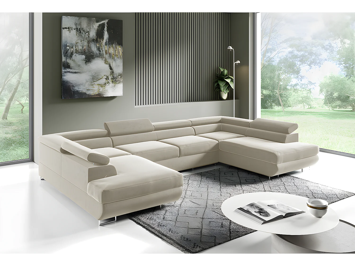 Canapé en U 5 places convertible avec coffre Lyam Beige