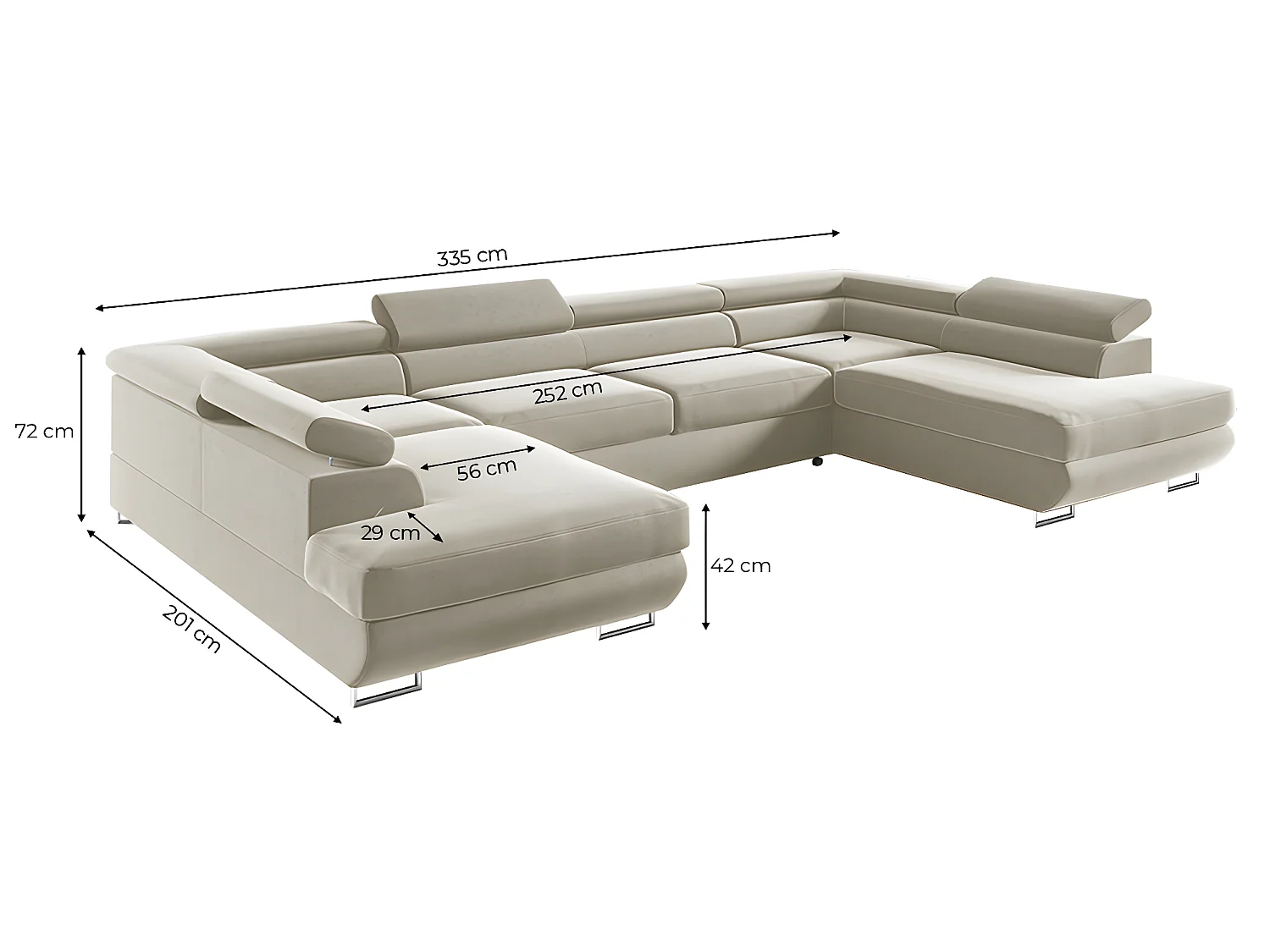 Canapé en U 5 places convertible avec coffre Lyam Beige