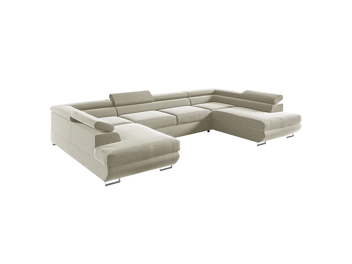 Canapé d'angle convertible 5 places avec coffre en velours beige LYAM