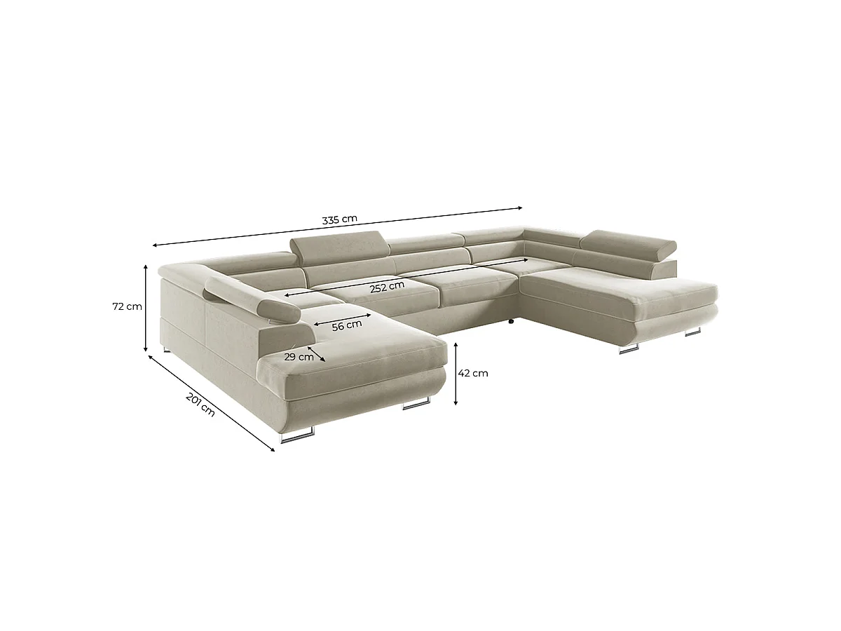 Canapé d'angle convertible 5 places avec coffre en velours beige LYAM