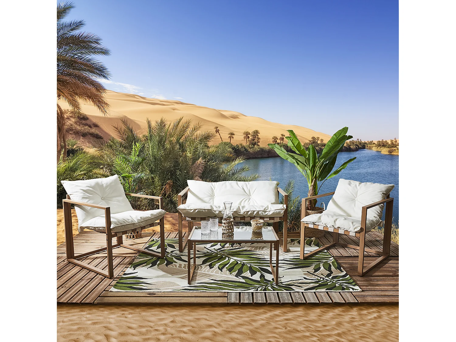 Salon de Jardin 4 Places "Cagliari" 118cm Blanc