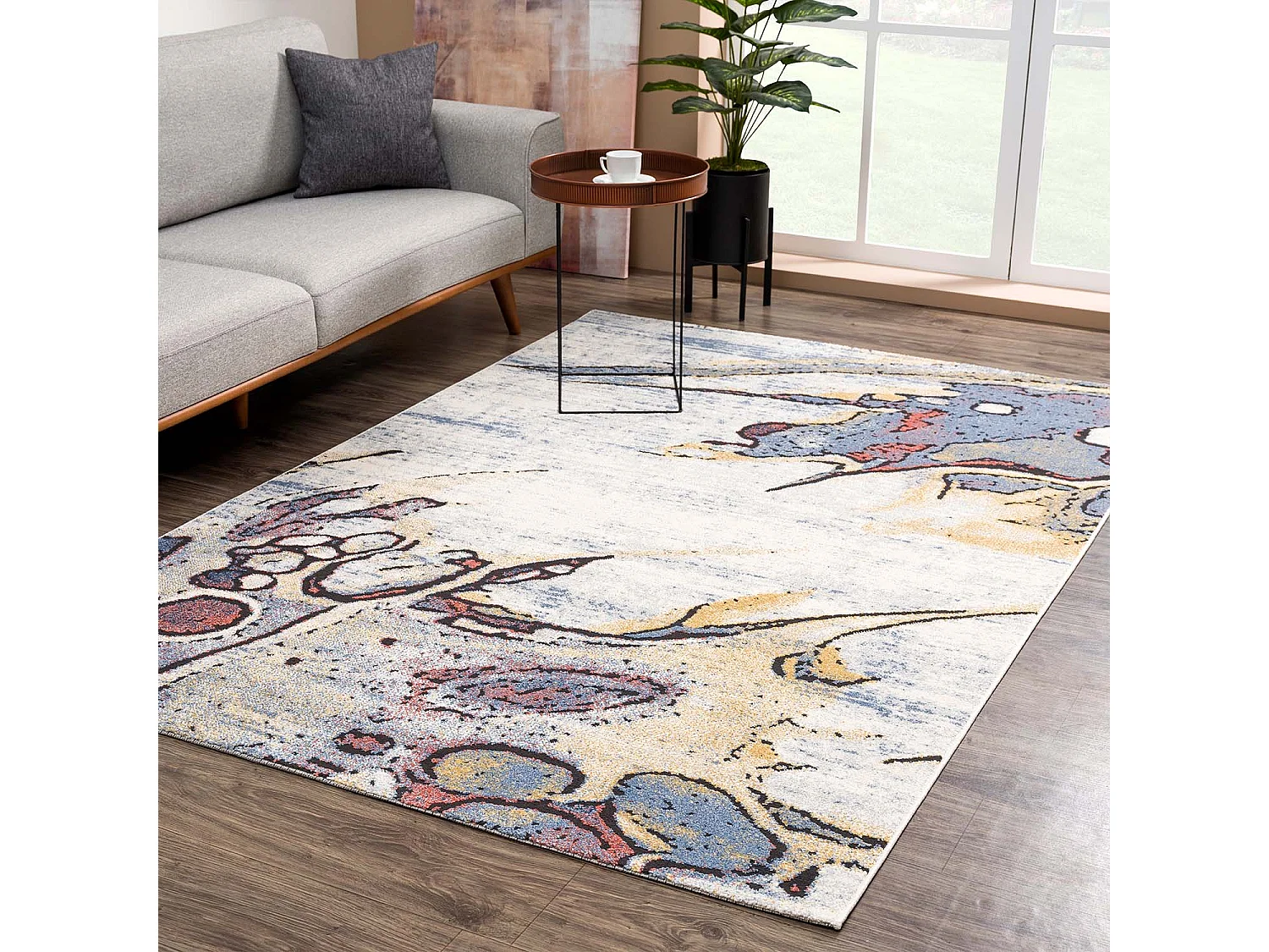 Mona - Tapis à poils courts multicolores 200x290cm