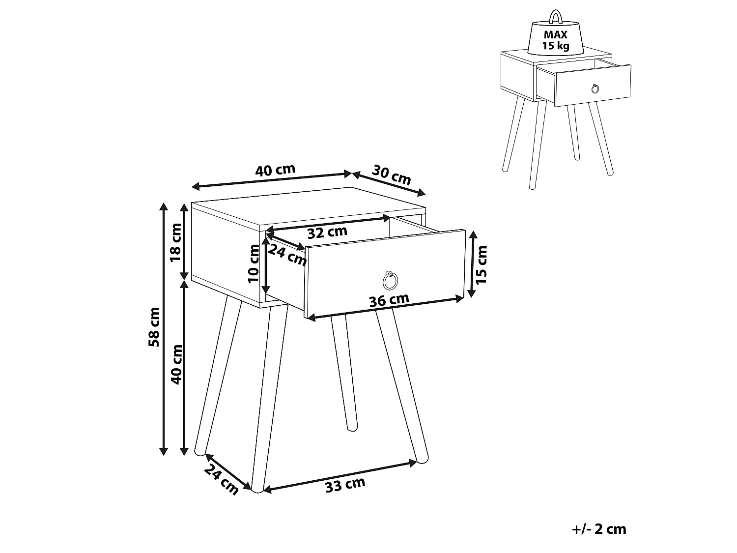 Mesa de noche de 1 cajón Madera oscura BATLEY