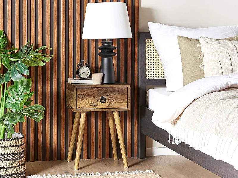 Mesa de noche de 1 cajón Madera oscura BATLEY