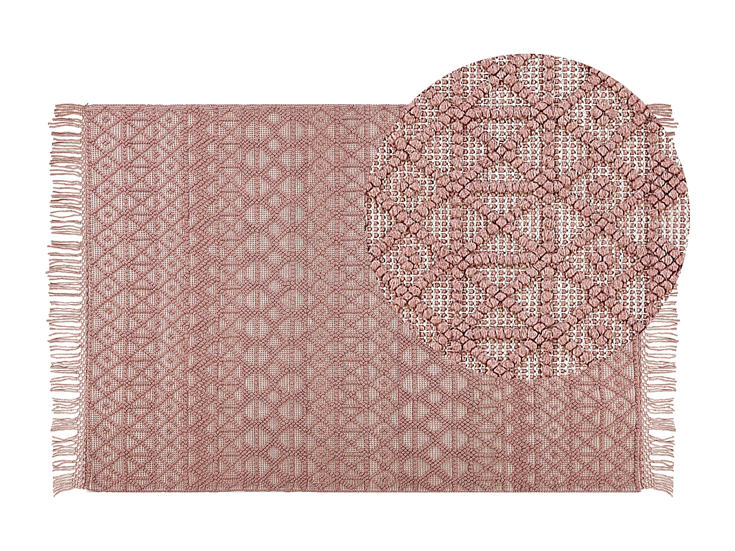 Teppich aus Wolle rosa 160 x 230 cm rechteckig mit Fransen Boho Alucra