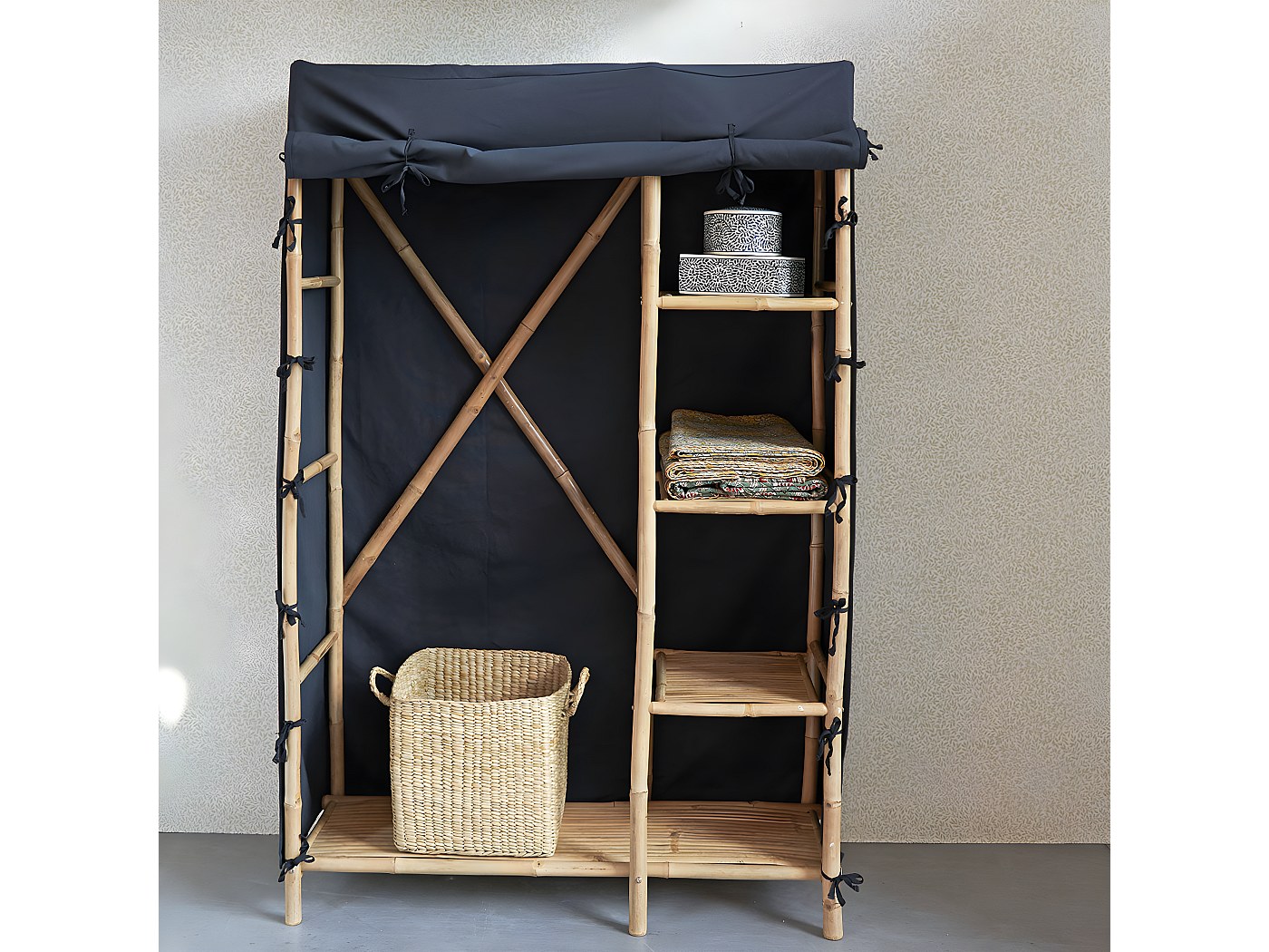 Armoire penderie en bambou et tissu