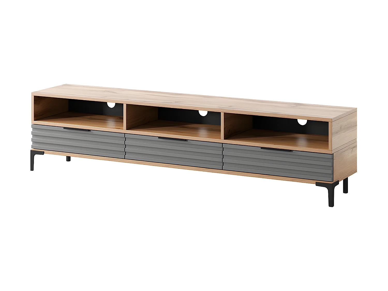 Mueble de TV - de pie - roble wotan / gris mate - frente 3D - 160 cm - Rikke