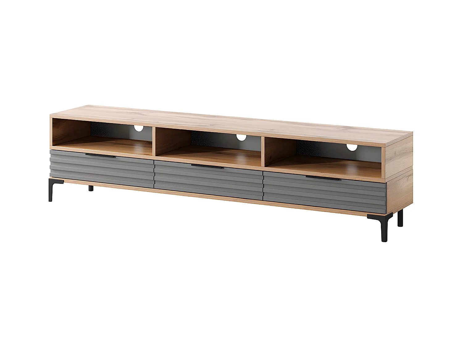 Mueble de TV - de pie - roble wotan / gris mate - frente 3D - 160 cm - Rikke