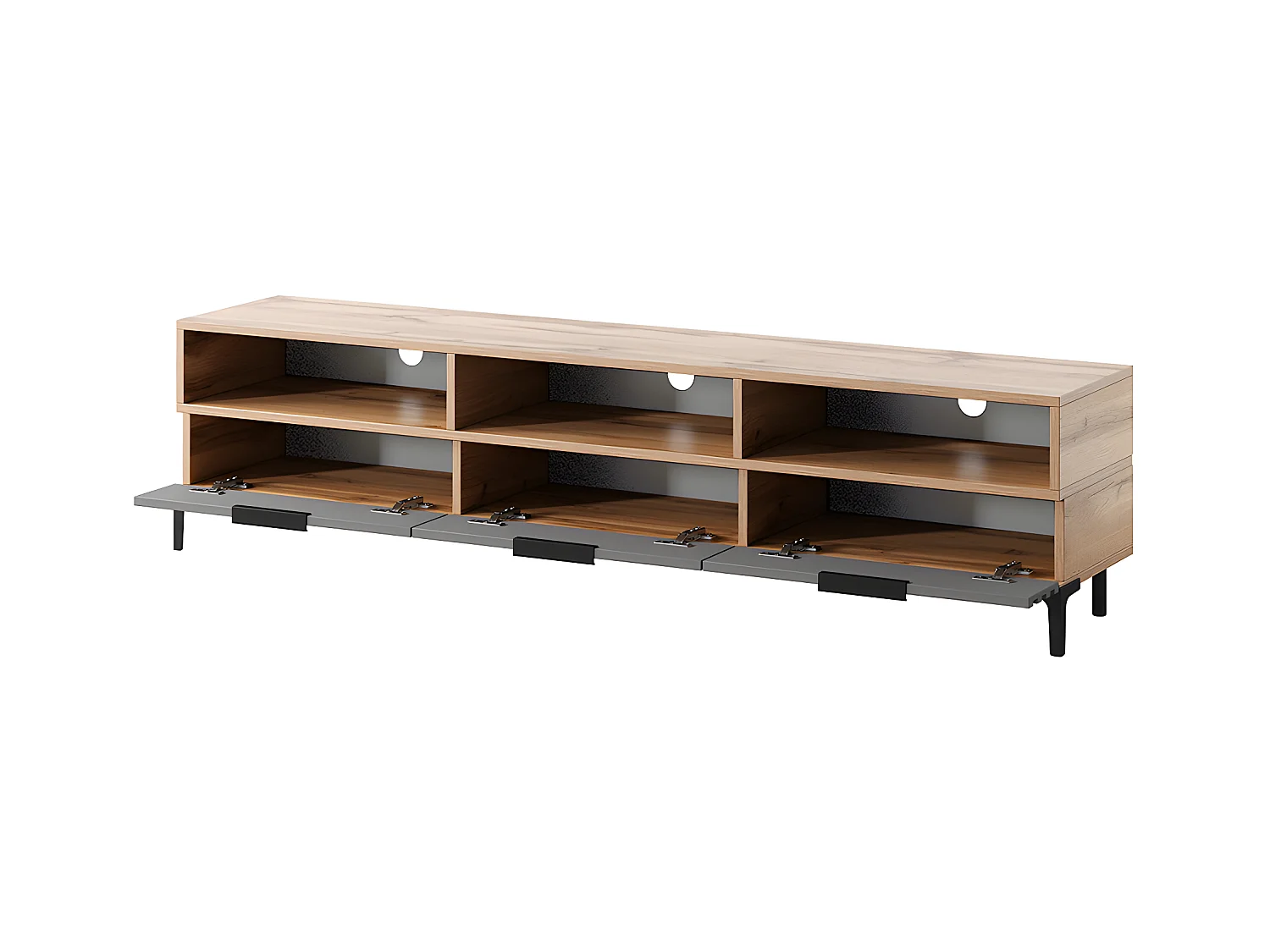Mueble de TV - de pie - roble wotan / gris mate - frente 3D - 160 cm - Rikke