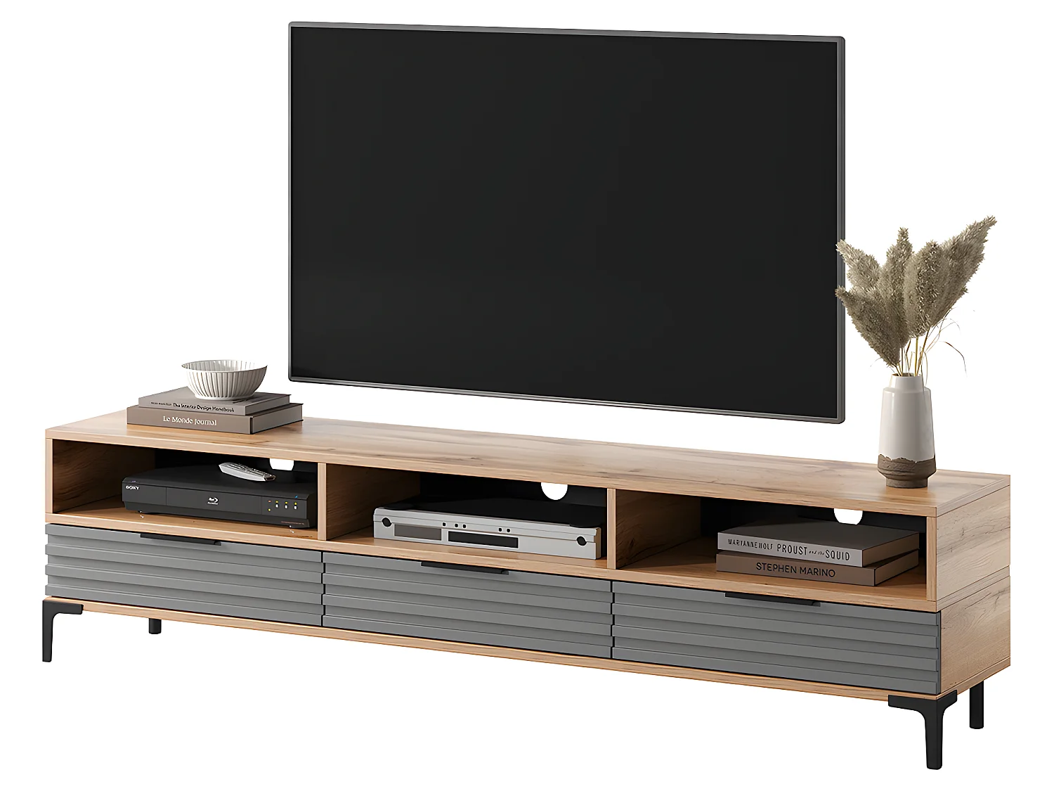 Mobile TV per il soggiorno - rovere wotan / grigio opaco - fronte 3D - 160 cm - Rikke