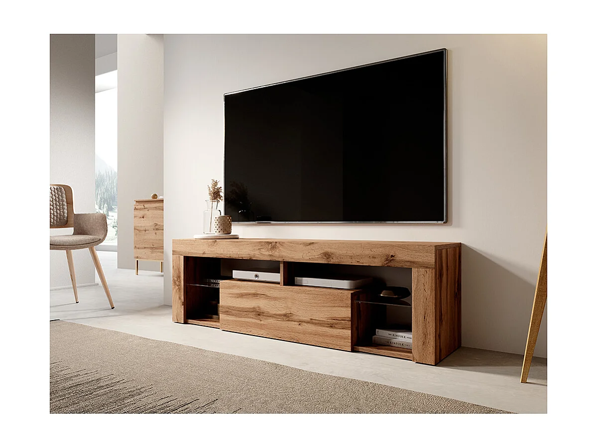 Meuble TV / Banc TV (chêne lancaster, 140 cm, sans LED) - BIANKO