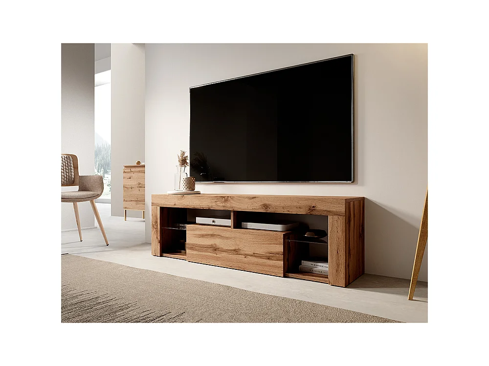 Meuble TV / Banc TV (chêne lancaster, 140 cm, sans LED) - BIANKO