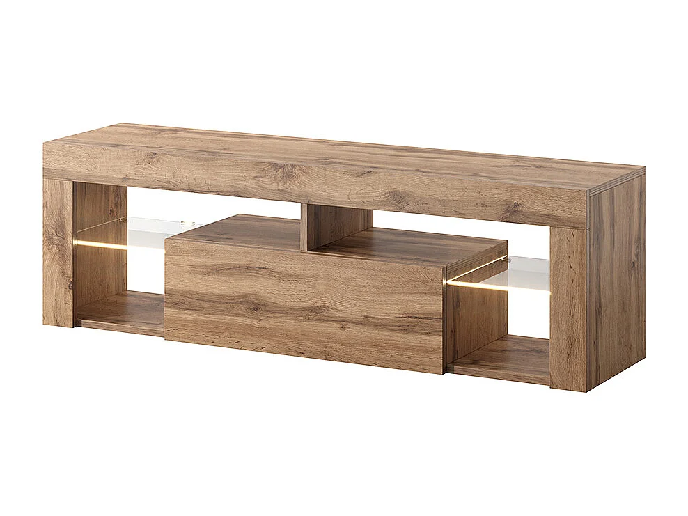 Meuble TV / Banc TV (140 cm, chêne lancaster, éclairage LED) - BIANKO