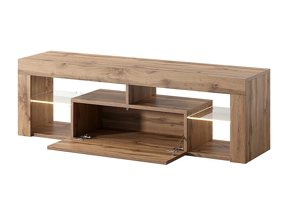 Meuble TV / Banc TV (140 cm, chêne lancaster, éclairage LED) - BIANKO