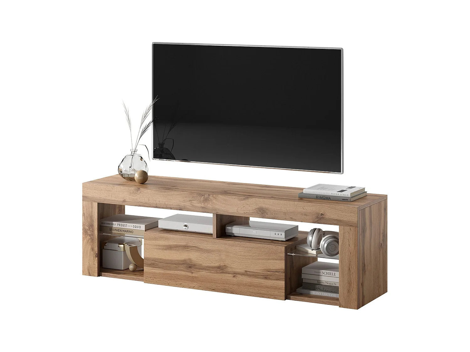 TV-meubel / TV-bank (140 cm, Lancaster eiken, LED-verlichting) - BIANKO