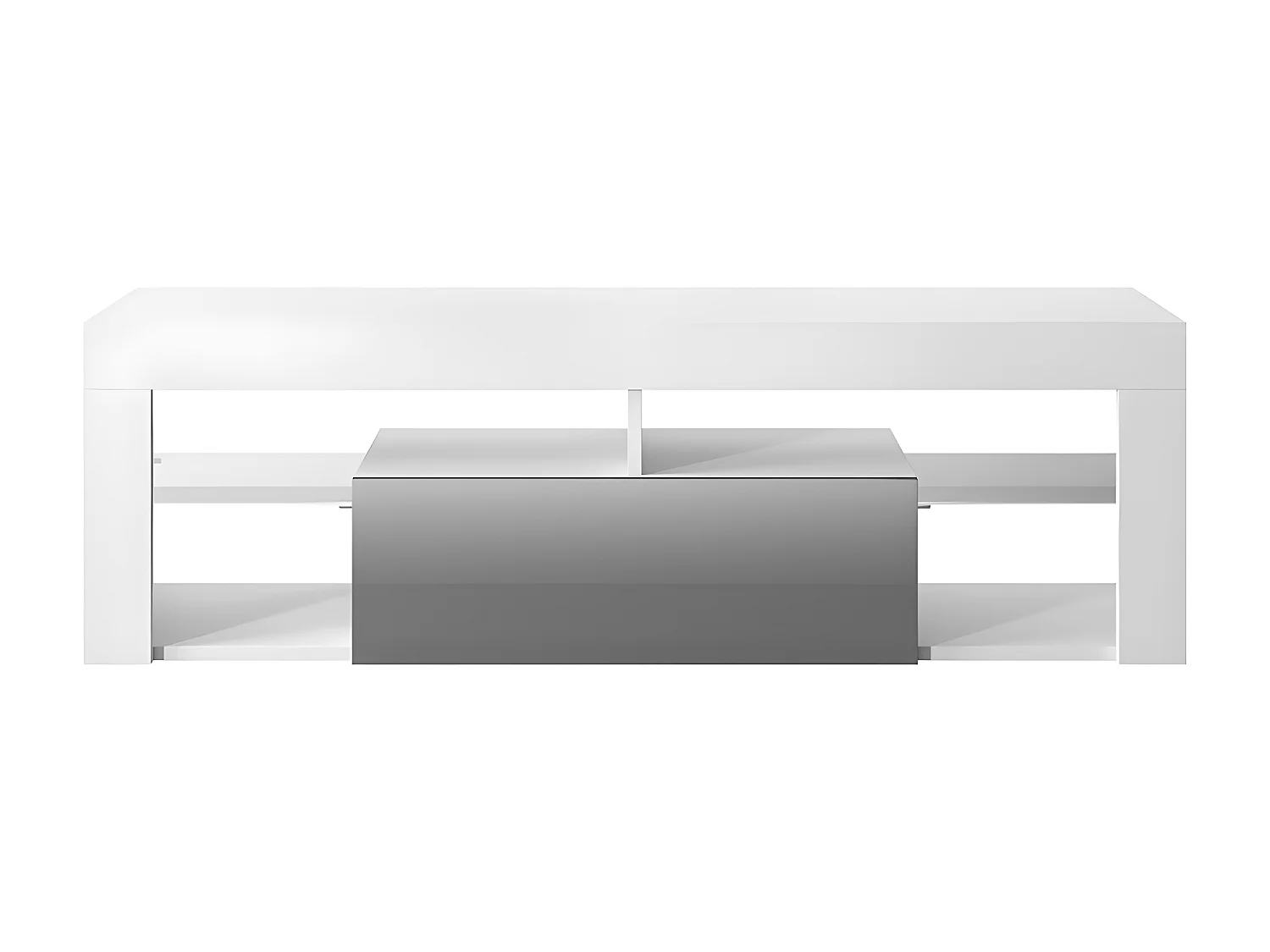 Meuble TV / Banc TV (140 cm, blanc mat / gris brillant, sans LED) - BIANKO