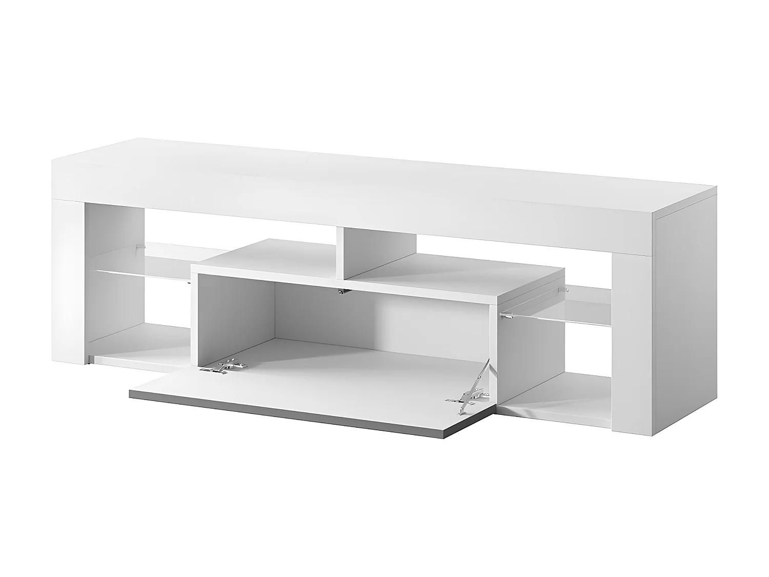 Meuble TV / Banc TV (140 cm, blanc mat / gris brillant, sans LED) - BIANKO