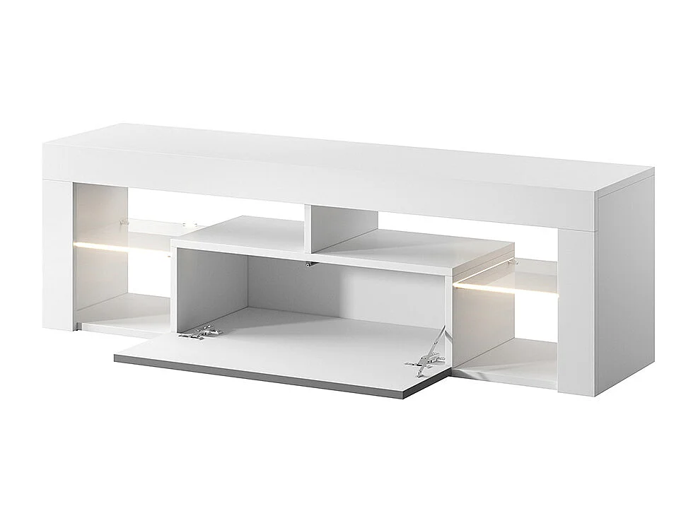 Meuble TV / Banc TV (140 cm, blanc mat / gris brillant, éclairage LED) - BIANKO