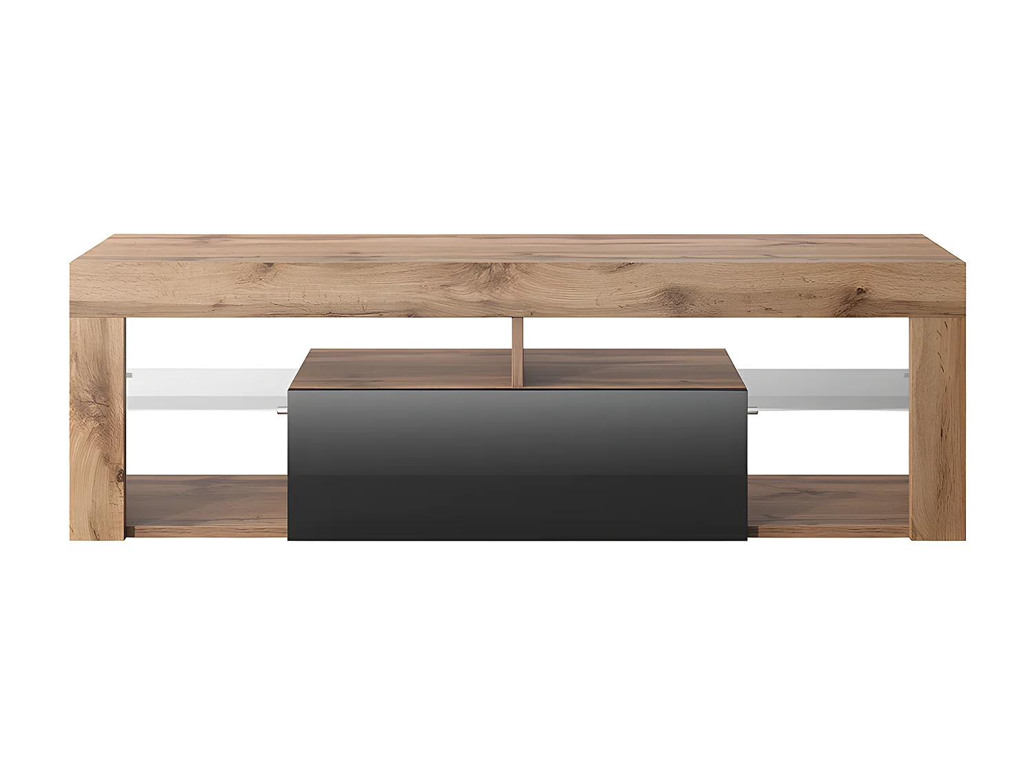 TV-meubel / TV-bank (Lancaster eiken / glanzend zwart, 140 cm, zonder LED) - BIANKO