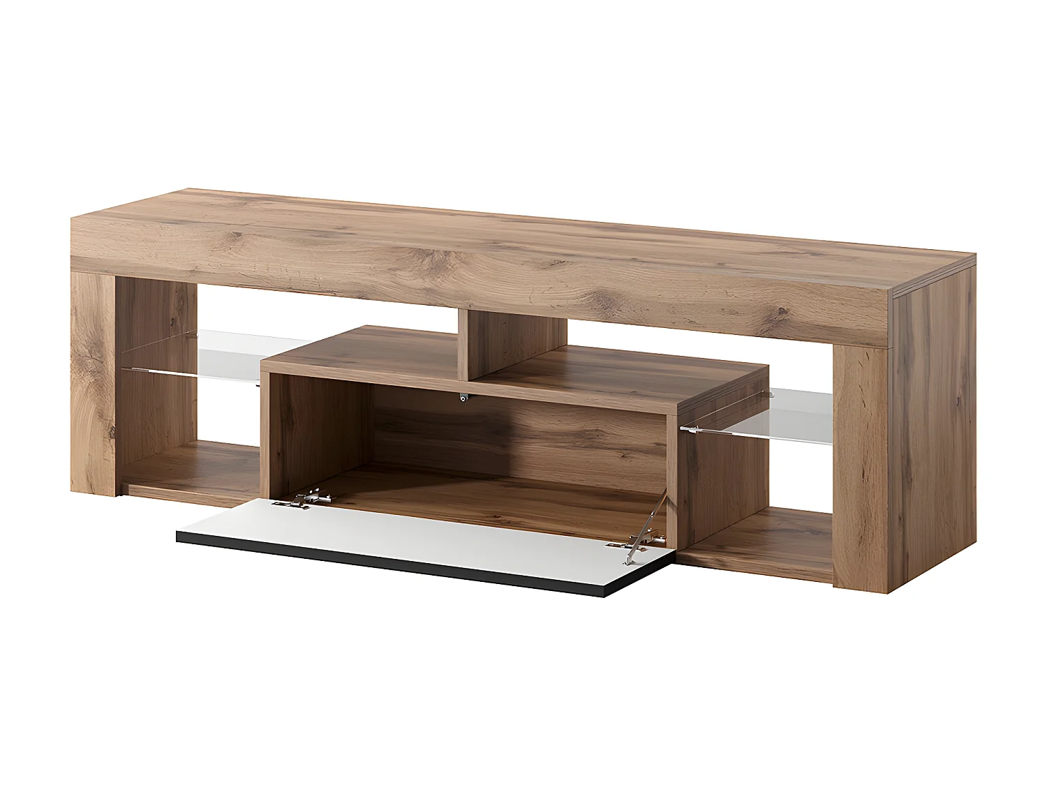 TV-meubel / TV-bank (Lancaster eiken / glanzend zwart, 140 cm, zonder LED) - BIANKO