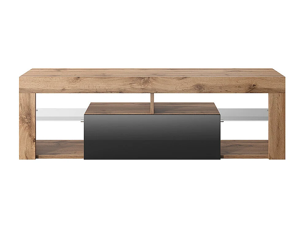 Meuble TV / Banc TV (chêne lancaster / noir brillant, 140 cm, sans LED) - BIANKO
