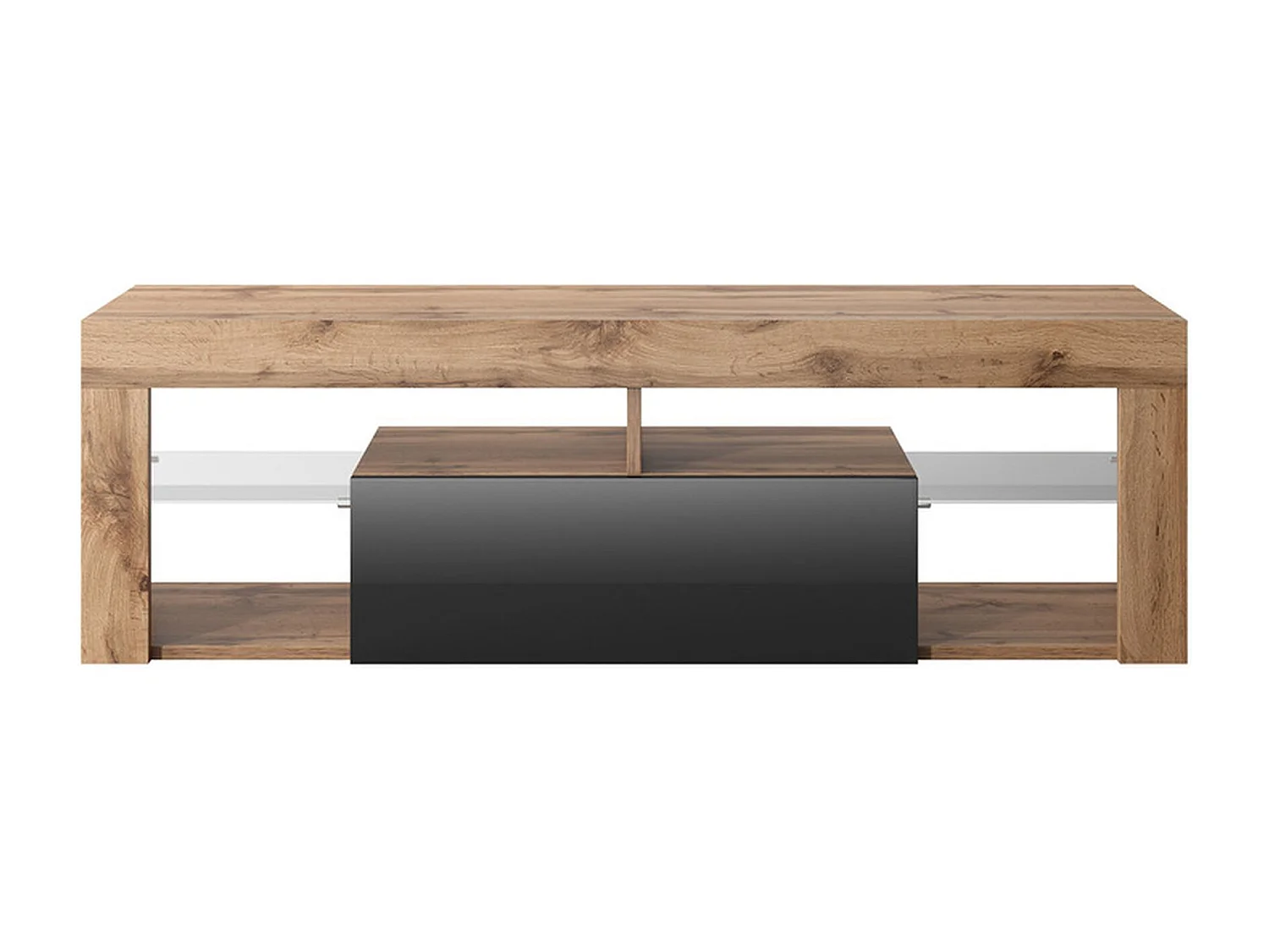 Meuble TV / Banc TV (chêne lancaster / noir brillant, 140 cm, sans LED) - BIANKO