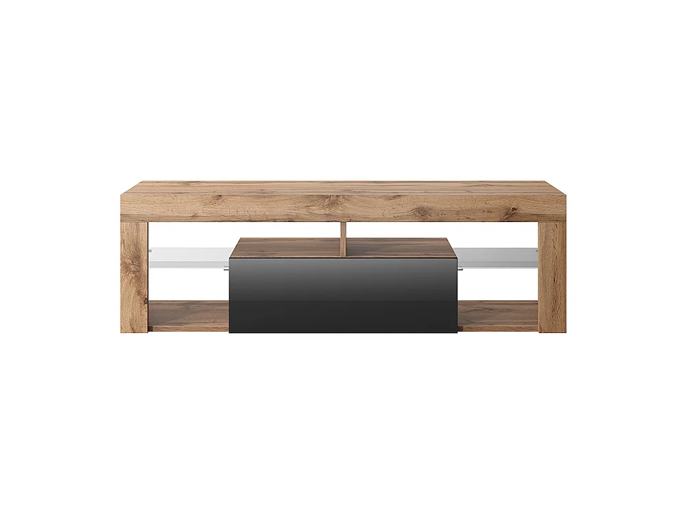 TV-meubel / TV-bank (Lancaster eiken / glanzend zwart, 140 cm, zonder LED) - BIANKO