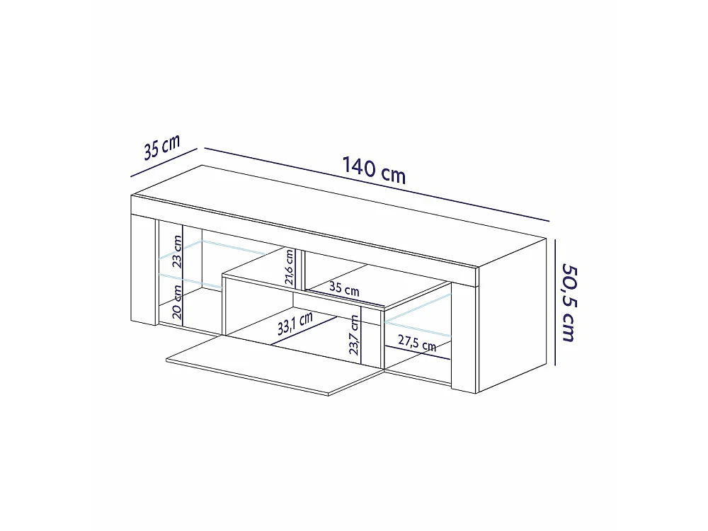 TV-meubel / TV-bank (Lancaster eiken / glanzend zwart, 140 cm, zonder LED) - BIANKO
