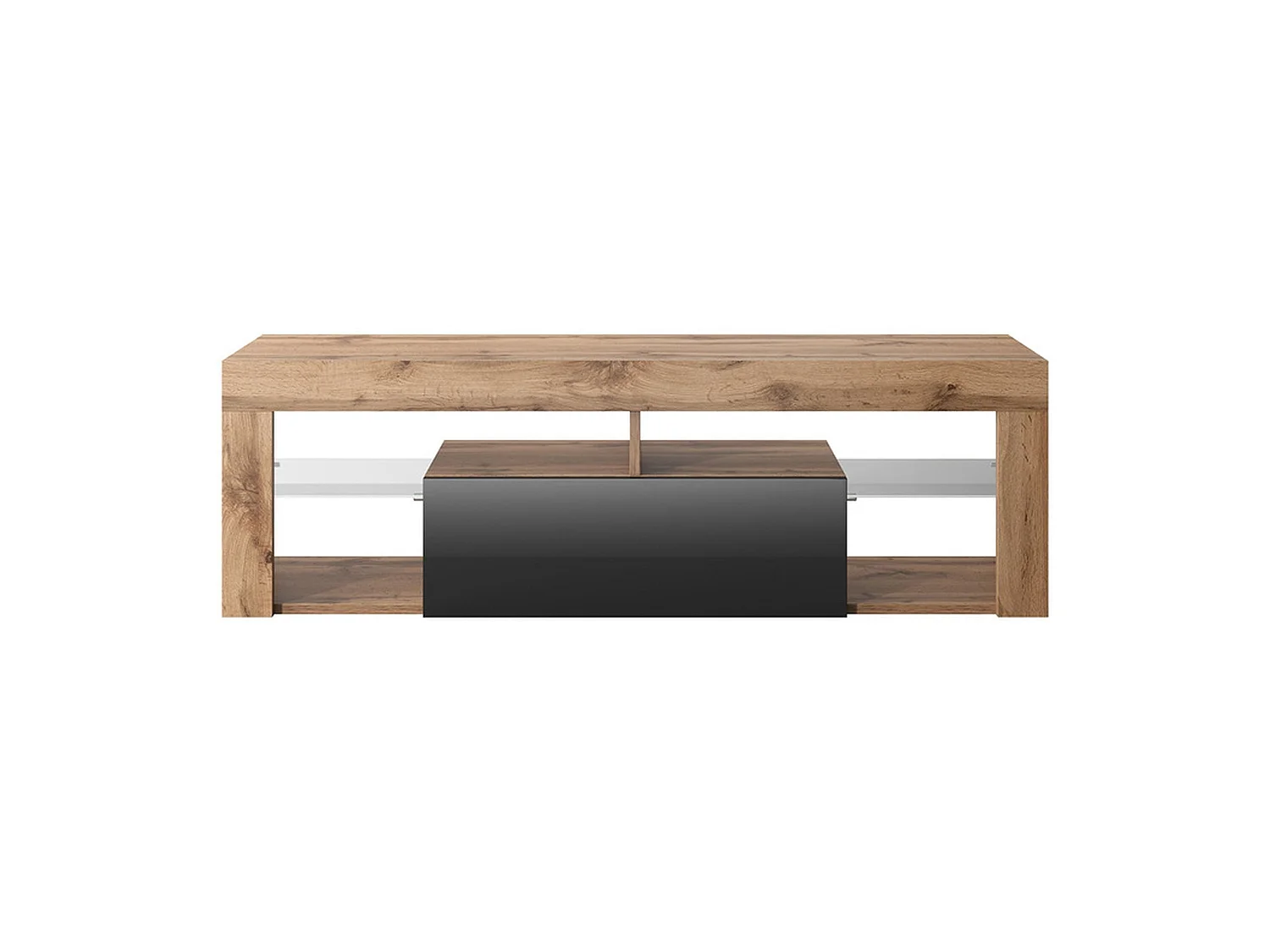 TV-meubel / TV-bank (Lancaster eiken / glanzend zwart, 140 cm, zonder LED) - BIANKO