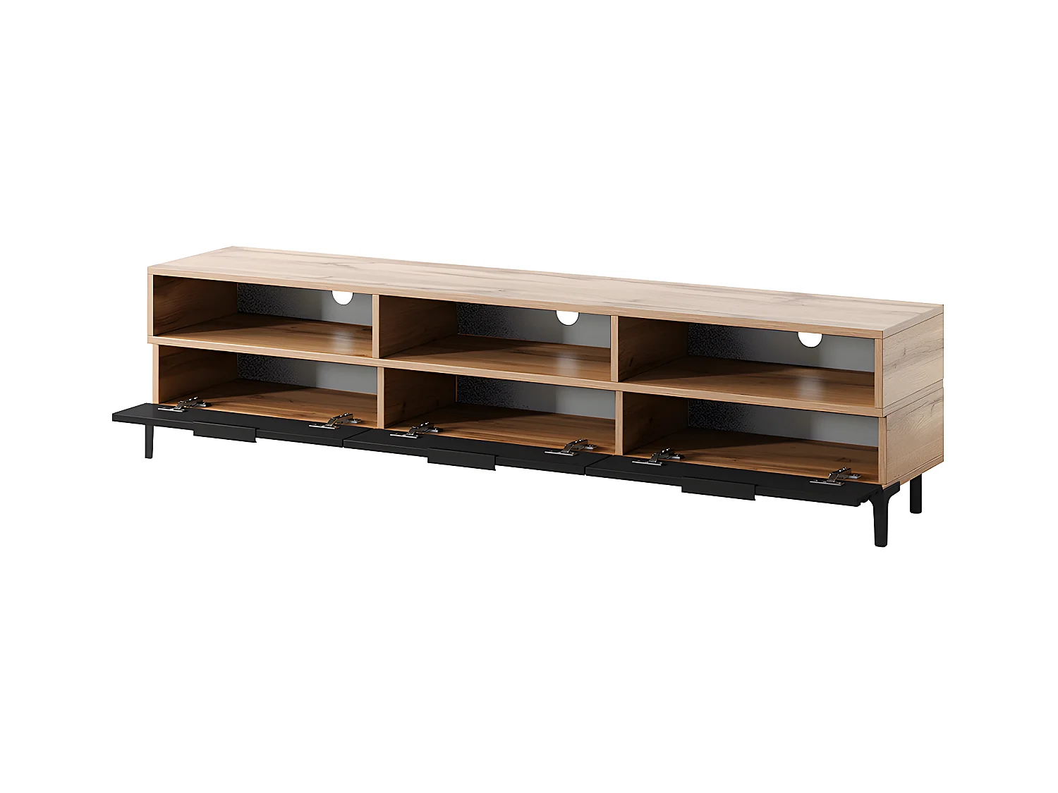 Meuble TV - 160 cm - chêne wotan / noir mat - façade 3D - avec LED -  RIKKE
