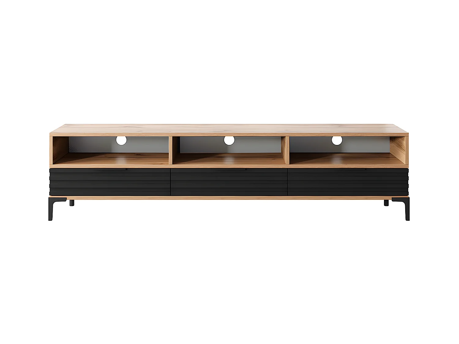 Meuble TV - 160 cm - chêne wotan / noir mat - façade 3D - avec LED -  RIKKE