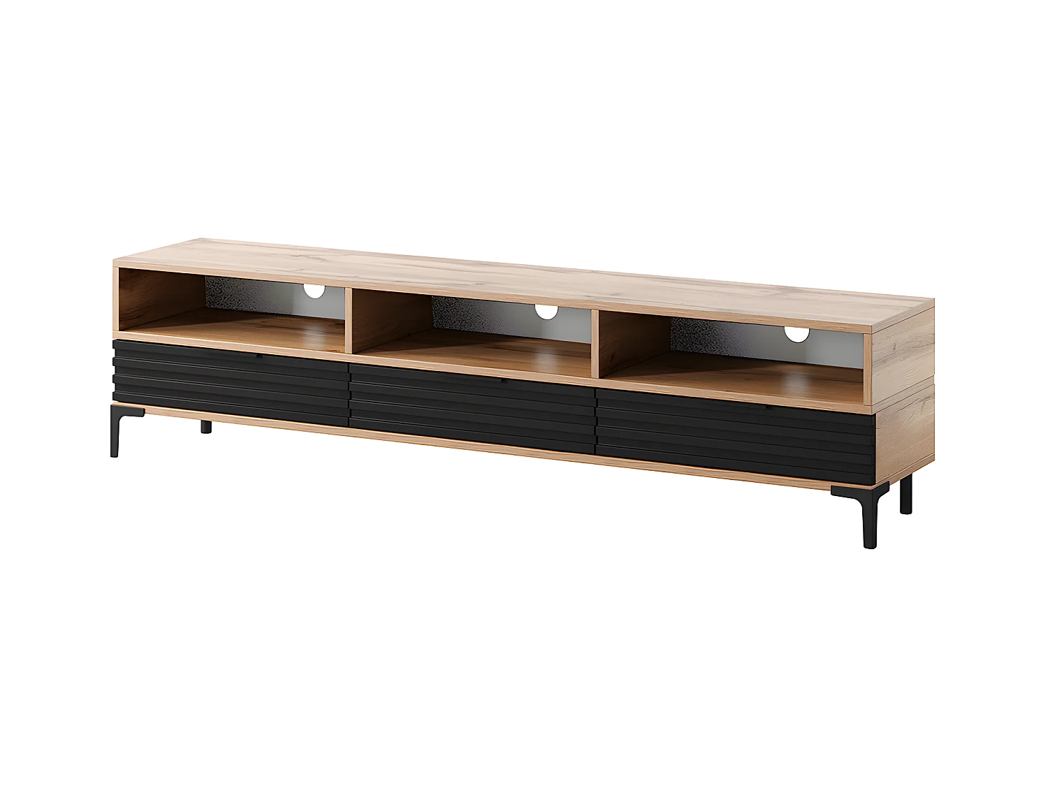Meuble TV - 160 cm - chêne wotan / noir mat - façade 3D - avec LED -  RIKKE
