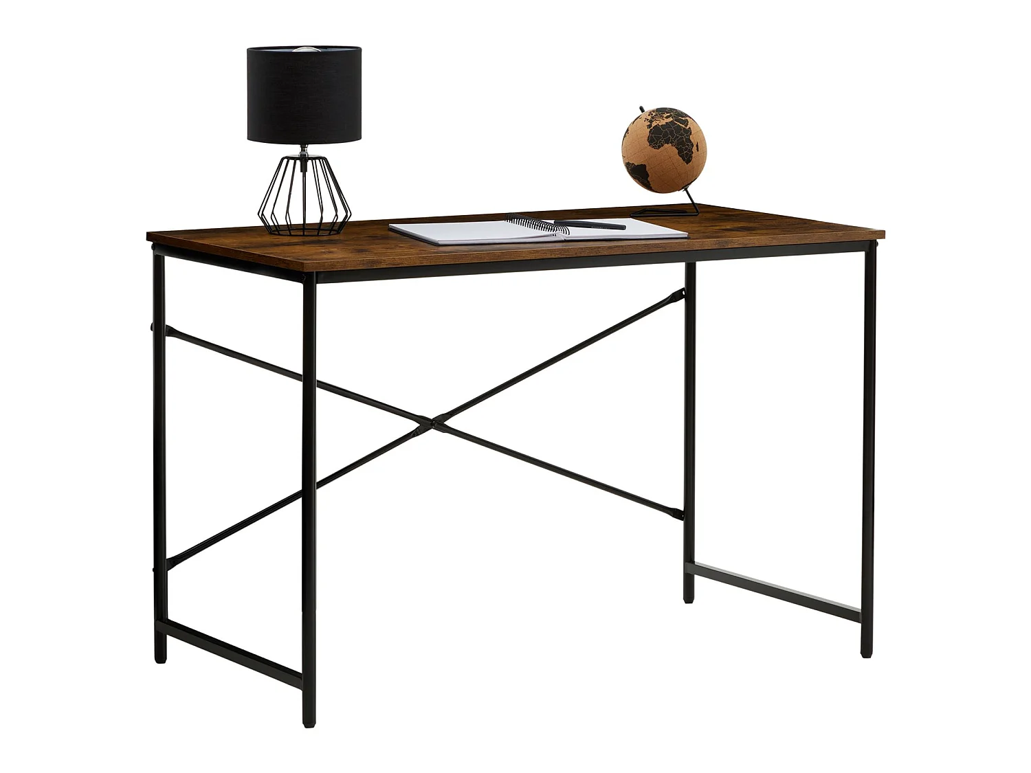 Bureau IZEDA style industriel avec structure en métal et plateau en fibres de bois couleur brun rustique