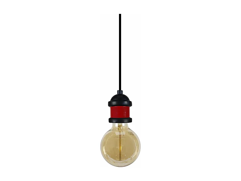 Suspension cylindre métal  noir rouge 80 cm.