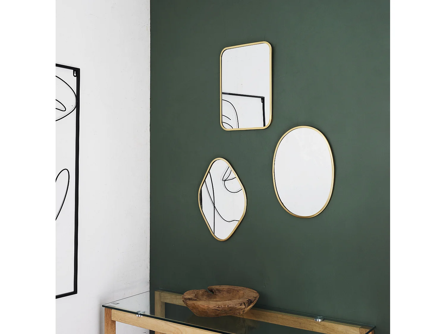 Miroir Mural Déco "Contour Ovale" 34cm Or