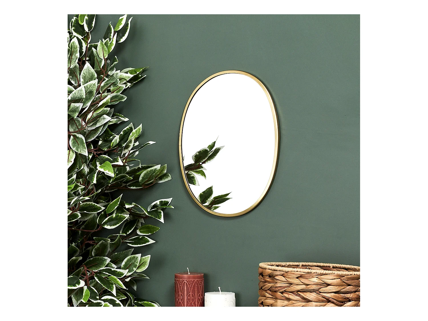 Miroir Mural Déco "Contour Ovale" 34cm Or