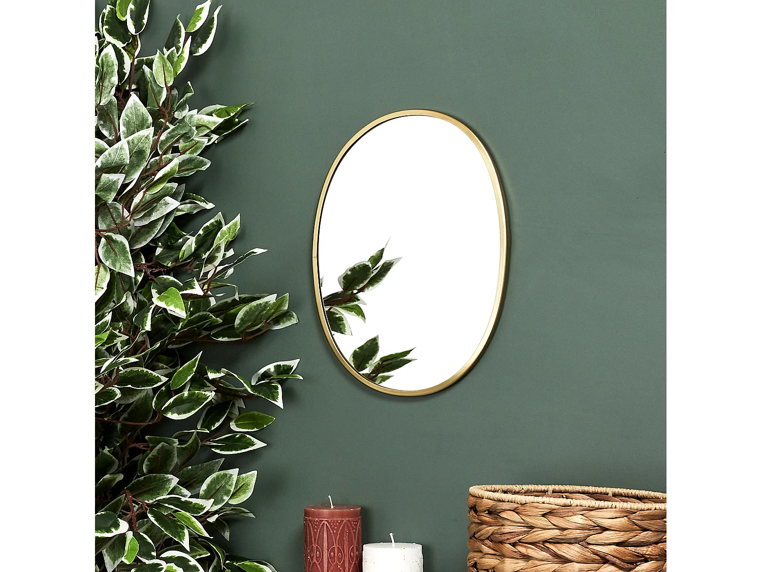 Miroir Mural Déco "Contour Ovale" 34cm Or