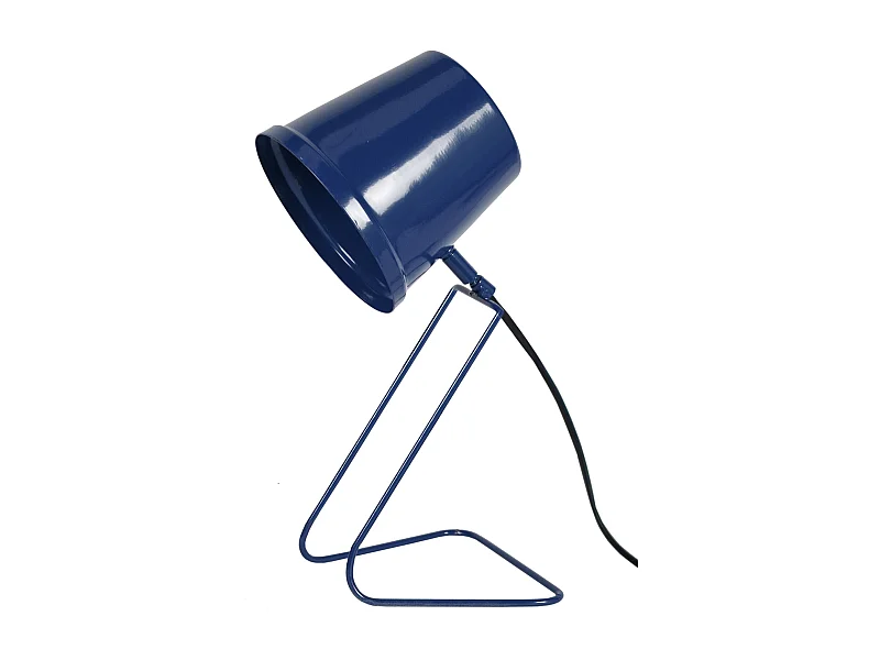 Lampe de bureau conique bois  bleu marine 38 cm.