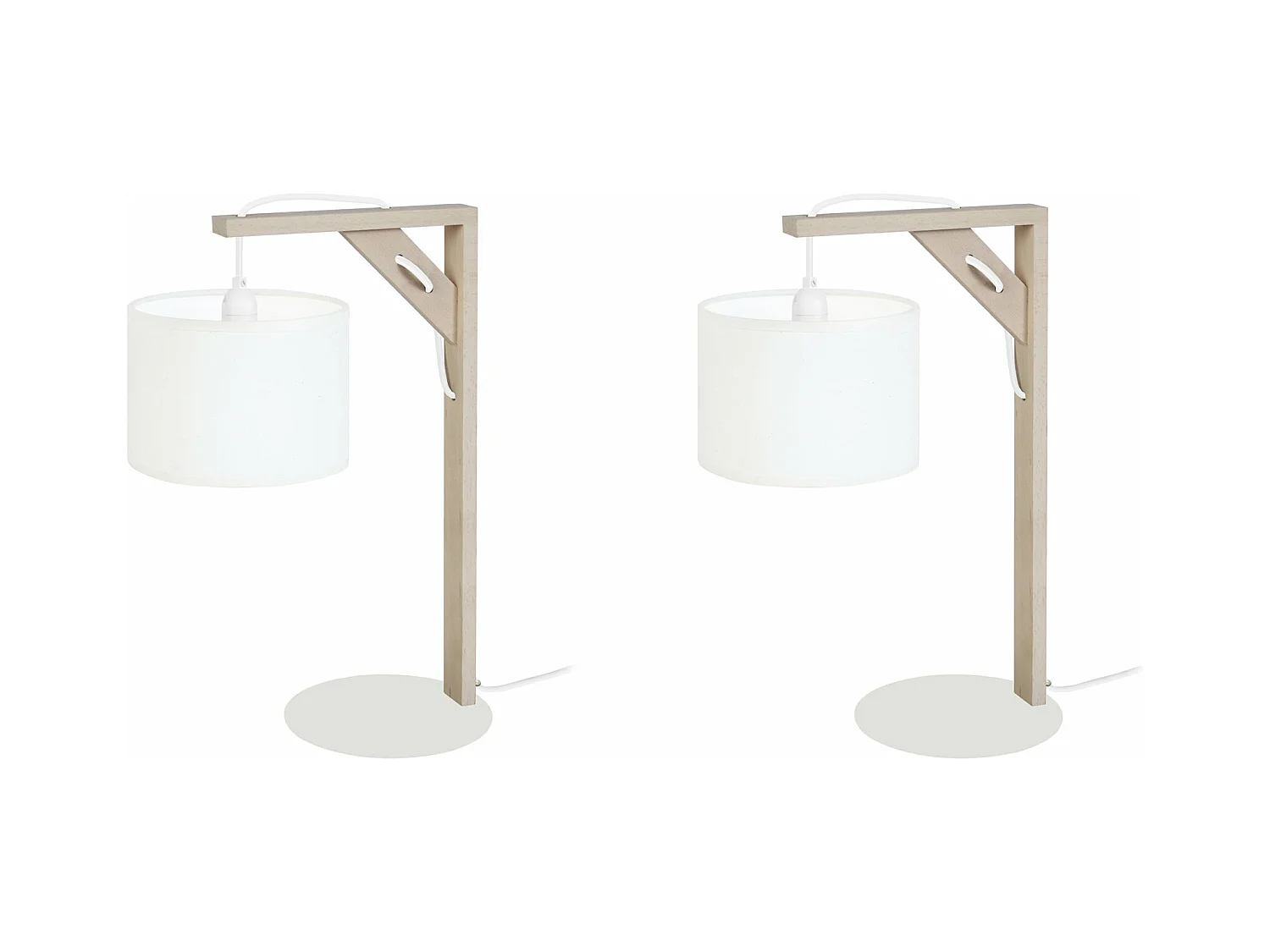 Pair de Lampes de chevet carré bois  naturel,blanc 40 cm.