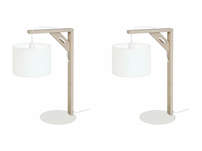 Pair de Lampes de chevet carré bois  naturel,blanc 40 cm.